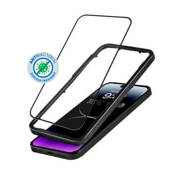 Crong Crong antibakterijsko 3D zaščitno steklo - kaljeno steklo 9H za celozaslonski iPhone 14 Pro Max + namestitveni okvir