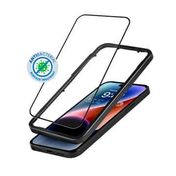 Crong Crong antibakterijsko 3D oklepno steklo - kaljeno steklo 9H za celozaslonski iPhone 14 Pro + namestitveni okvir