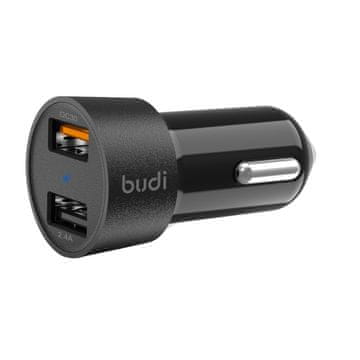 Budi Budi - Avtomobilski polnilnik 2x USB, 30W, QC3.0 (črn)