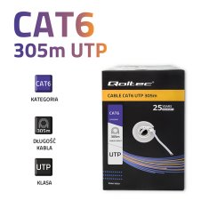 Qoltec UTP omrežni kabel/zasukana parica | CAT6 | 305 m | PVC siv