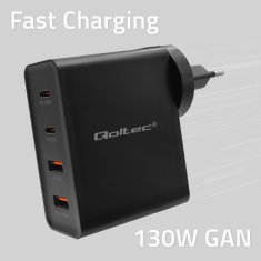 Qoltec qoltec gan power pro polnilec | 2xusb-c | 2xusb | 130w | 5-20v | 1,5-5a | pd | črna - odprodaja