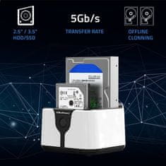 Priklopna postaja Qoltec za trdi disk SSD 2,5" 3,5" | SATA III | USB 3.0 | Super hitrost 5 Gb/s | s funkcijo kloniranja brez povezave