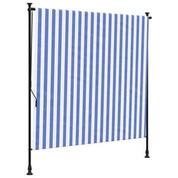 Vidaxl Zunanje rolo senčilo modro in belo 200x270 cm tkanina in jeklo