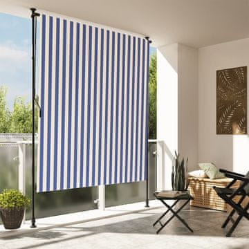 shumee Zunanje rolo senčilo modro in belo 200x270 cm tkanina in jeklo