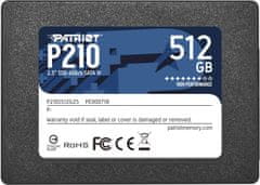 slomart SSD Patriot Memory P210 512 GB 2.5" SATA III – Visoka hitrost za PC in prenosnike, hitrost branja 500 MB/s, pisanja 400 MB/s