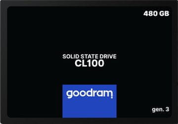 GoodRam SSD Goodram CL100 Gen. 3 480GB SATA III, 540 MB/s branje, 460 MB/s pisanje, 2,5" za PC in prenosnike, Ripeležno modra in črna