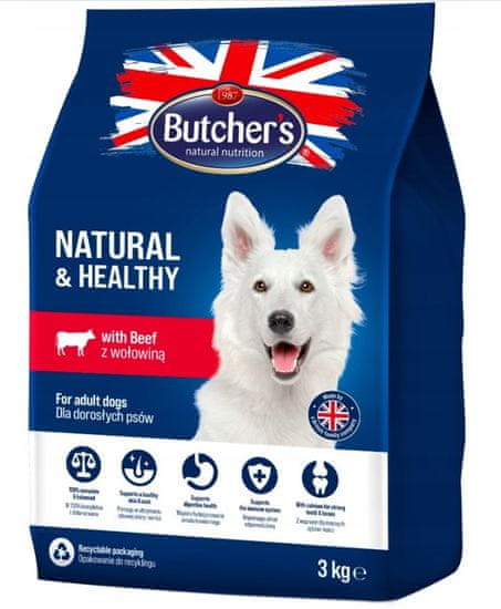Butcher's BUTCHER'S Natural&amp;Healthy z govedino - suha hrana za pse - 3 kg