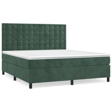 Vidaxl Box spring postelja z vzmetnico temno zelena 180x200 cm žamet