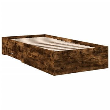 Vidaxl Posteljni okvir s predali dimljen hrast 90x200 cm inž. les