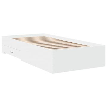 Vidaxl Posteljni okvir s predali bel 90x200 cm inženirski les