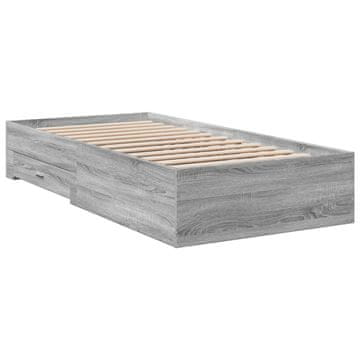 Vidaxl Posteljni okvir s predali siva sonoma 100x200 cm inženirski les