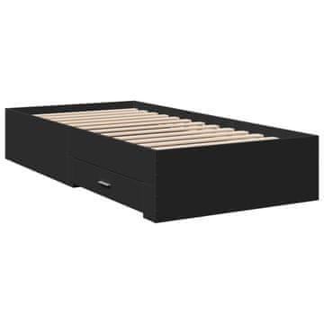 Vidaxl Posteljni okvir s predali črn 75x190 cm inženirski les