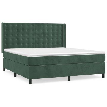 Vidaxl Box spring postelja z vzmetnico temno zelena 180x200 cm žamet