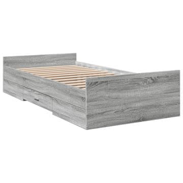 Vidaxl Posteljni okvir s predali siva sonoma 75x190 cm inženirski les