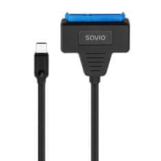 SAVIO SAVIO AK-69 USB-C 3.1 Gen 1 (M) na SATA (F) adapter za 2.5" diske, črn, Plug and Play, prenos podatkov do 5 Gbit/s, dolžina kabla 0,25 m, teža 19 g.