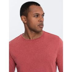 OMBRE Moška majica z dolgimi rokavi in okroglim vratom opečnato rdeča MDN125070 S