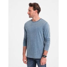 OMBRE Moška majica z dolgimi rokavi in okroglim vratom modre barve iz džinsa MDN125072 S