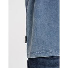 OMBRE Moška majica z dolgimi rokavi in okroglim vratom modre barve iz džinsa MDN125072 S