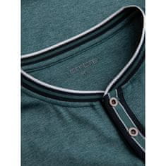 OMBRE Moška majica HENLEY z okrasnimi trakovi temno zelena MDN125085 S