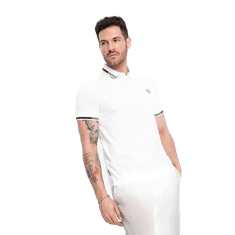 OMBRE Moška polo majica iz spandeksa s kontrastnimi elementi V1 OM-POSS-0123 bela MDN125074 XXL
