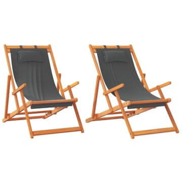 Vidaxl Zložljiv stol za na plažo 2 kosa sivo blago