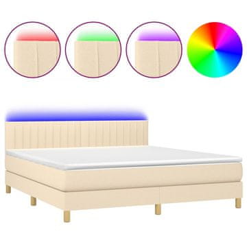 Vidaxl Box spring postelja z vzmetnico LED krem 160x200 cm blago