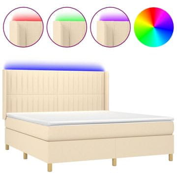Vidaxl Box spring postelja z vzmetnico LED krem 180x200 cm blago