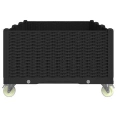 Vidaxl Cvetlično korito s kolesi črno 150x80x54 cm PP