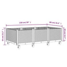 Vidaxl Cvetlično korito s kolesi modro sivo 150x80x54 cm PP