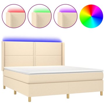 Vidaxl Box spring postelja z vzmetnico LED krem 180x200 cm blago