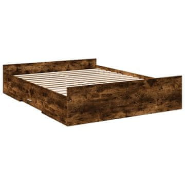 Vidaxl Posteljni okvir s predali dimljen hrast 150x200 cm inž. les