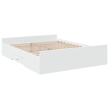 Vidaxl Posteljni okvir s predali bel 150x200 cm inženirski les