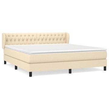 Vidaxl Box spring postelja z vzmetnico krem 180x200 cm blago