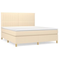 Vidaxl Box spring postelja z vzmetnico krem 180x200 cm blago