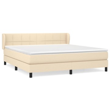 Vidaxl Box spring postelja z vzmetnico krem 180x200 cm blago