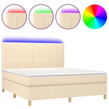 Vidaxl Box spring postelja z vzmetnico LED krem 180x200 cm blago