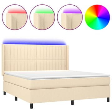 Vidaxl Box spring postelja z vzmetnico LED krem 180x200 cm blago
