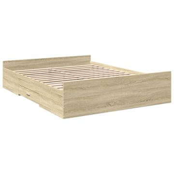 Vidaxl Posteljni okvir s predali sonoma hrast 150x200cm inženirski les