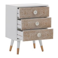 BigBuy Nočna omarica KLEE 48 x 35 x 66 cm Naravni bor Bela