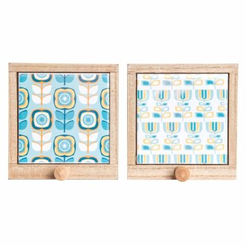 DKD Home Decor Stojalo za plašče DKD Home Decor Wood Floral (2 kosa) (14 x 13 x 4 cm)