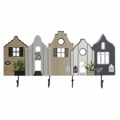 DKD Home Decor Stenski obešalnik za plašče DKD Home Decor MDF Wood Houses (50 x 4,5 x 25 cm)