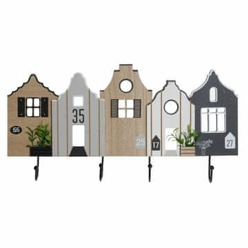 DKD Home Decor Stenski obešalnik za plašče DKD Home Decor MDF Wood Houses (50 x 4,5 x 25 cm)