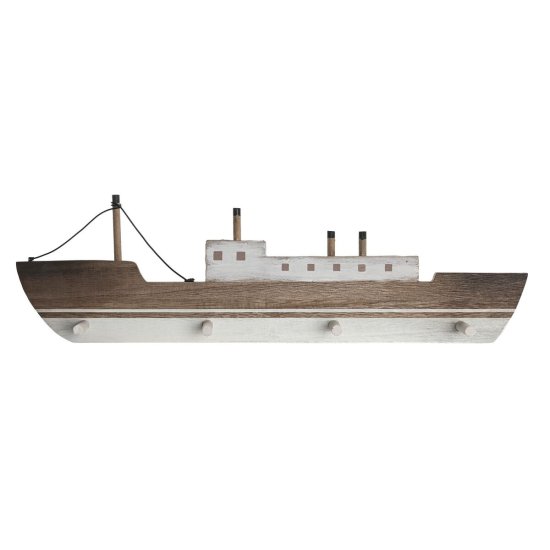 DKD Home Decor Stenski obešalnik za plašče DKD Home Decor Natural White Barco MDF Wood Mediterranean (40 x 5 x 11 cm)