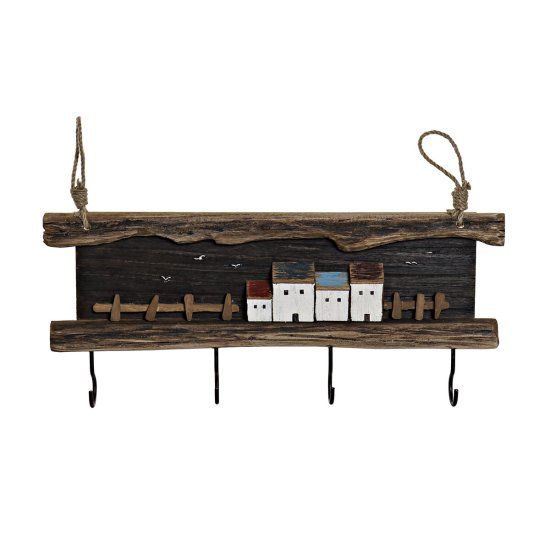 DKD Home Decor Stenski obešalnik za plašče DKD Home Decor Kovinske hišice (53 x 4 x 22,5 cm)