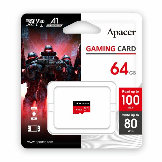 Apacer microSD XC 64GB spominska kart. Class 30 Gaming AP64GMCSX10U7-RAGC