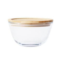 Pebbly Dóza , PKV-011, skleněná, kulatá, na jídlo, 770 ml, bambusové víko, 15 x 15 x 9 cm