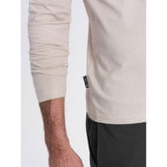 OMBRE Moška majica z dolgimi rokavi brez potiska in v-izrezom svetlo bež MDN125092 S
