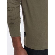 OMBRE Moška majica z dolgimi rokavi brez potiska v obliki vratu temno olivna MDN125093 S