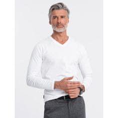 OMBRE Moška majica z dolgimi rokavi brez potiska v obliki vratu bela MDN125094 S