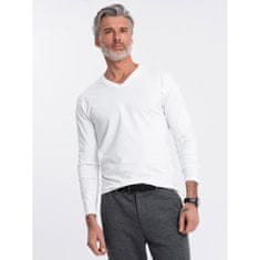 OMBRE Moška majica z dolgimi rokavi brez potiska v obliki vratu bela MDN125094 S
